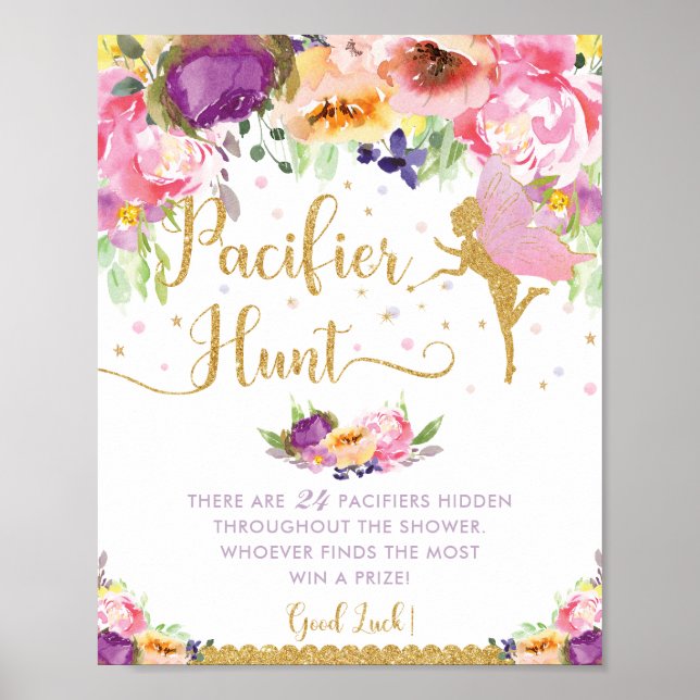 Chic Fairy Purple Pink Floral Pacifier Hunt Game Poster (Front)