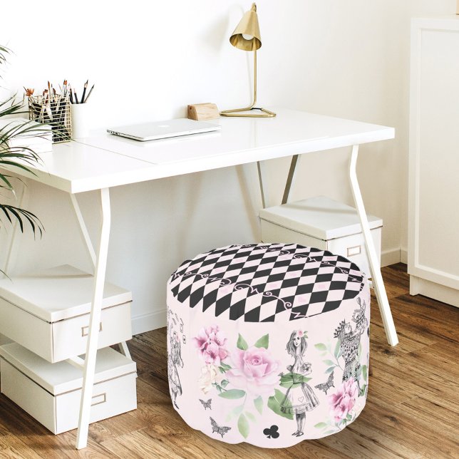 Chic Fairytale Alice In Wonderland Pink Florals Pouf (Creator Uploaded)
