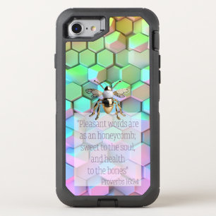 Chic Faith Blue Mauve Green Pink Honeycomb Bee  OtterBox Defender iPhone SE/8/7 Case