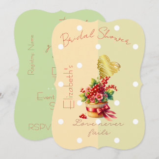 Chic Faith Floral Berry Bow Cupcake Dots Heart Invitation
