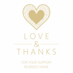 Chic Fake Gold Black Heart Lace Effect Love Thanks Sticker