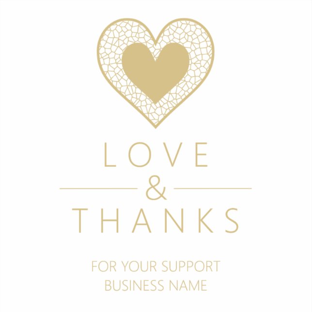 Chic Fake Gold Black Heart Lace Effect Love Thanks Sticker (Front)