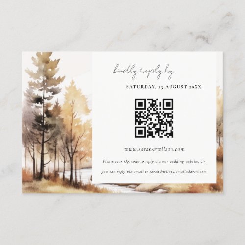 Chic Fall Autumn Landscape Wedding QR Code RSVP Enclosure Card