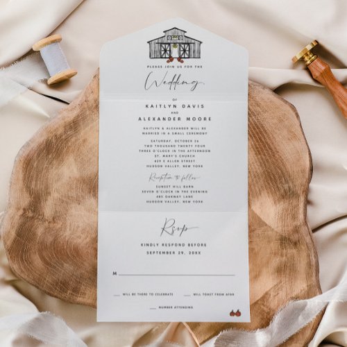 Chic Fall Barn  Small Ceremony and Reception All In One Invitation