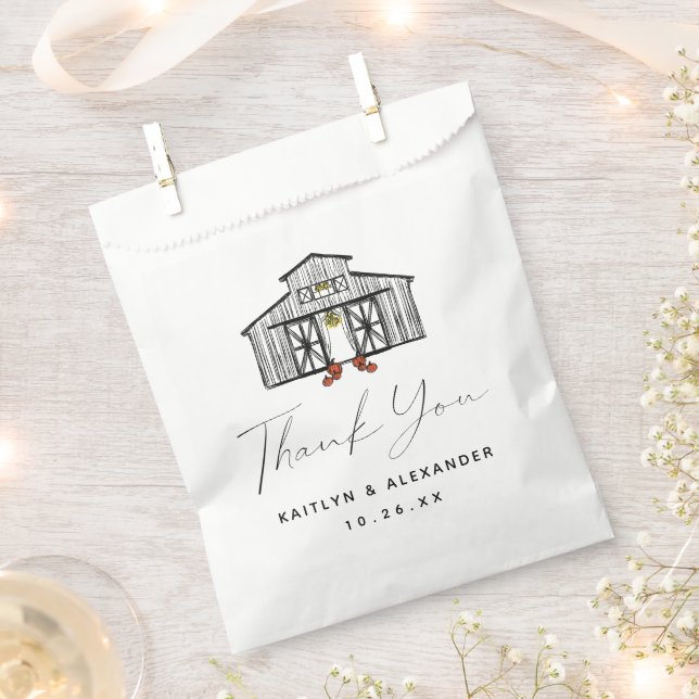 Chic Fall Barn Thank You Wedding Favor Bag (Clipped)