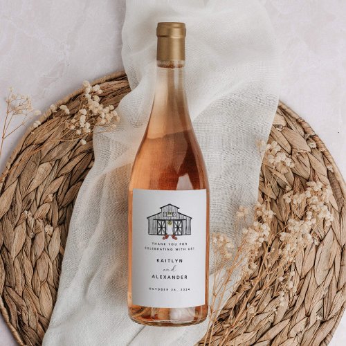 Chic Fall Barn with Pumpkins Wedding Wine Label