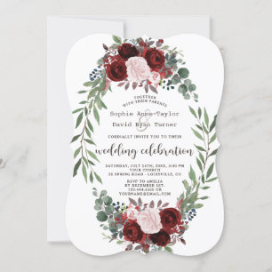 Chic Fall Burgundy Marsala Floral Wreath Wedding Invitation