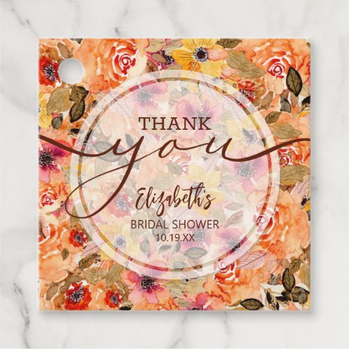 Chic Fall Floral Bridal Shower Thank You Favor Tags
