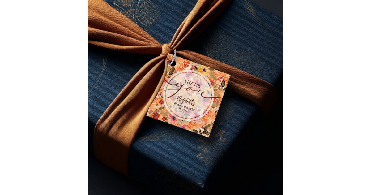 Chic Fall Floral Bridal Shower Thank You Favor Tags | Zazzle