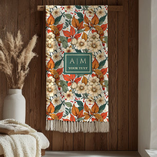 Chic Fall Floral Sage Olive Rusty Terracotta Cozy  Fleece Blanket