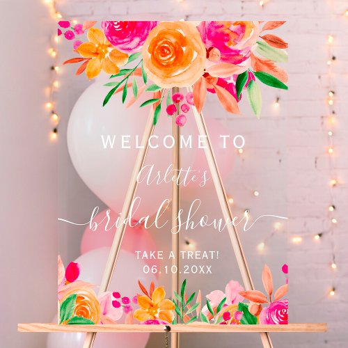 Chic fall floral watercolor bridal shower welcome acrylic sign