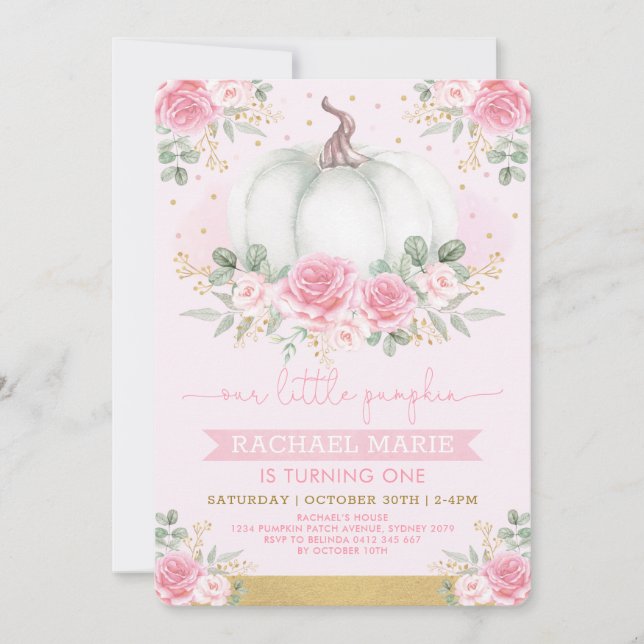 Chic Fall Pumpkin Blush Pink Floral Roses Birthday Invitation (Front)