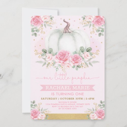 Chic Fall Pumpkin Blush Pink Floral Roses Birthday Invitation