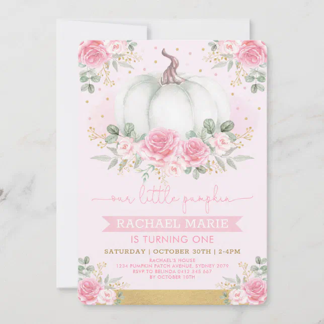 Chic Fall Pumpkin Blush Pink Floral Roses Birthday Invitation | Zazzle
