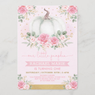 Chic Fall Pumpkin Blush Pink Floral Roses Birthday Invitation