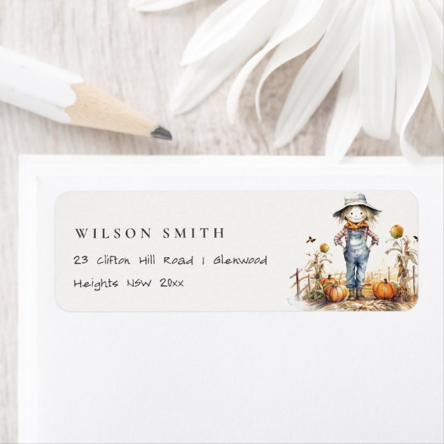 Chic Fall Pumpkin Scarecrow Harvest Kids Address Label (Insitu)