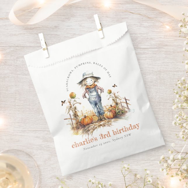 Chic Fall Pumpkin Scarecrow Harvest Kids Birthday Favor Bag (Clipped)