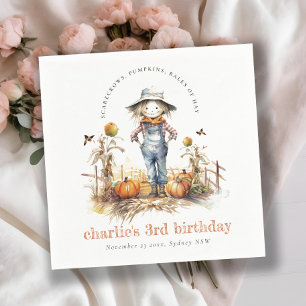 Chic Fall Pumpkin Scarecrow Harvest Kids Birthday Napkins
