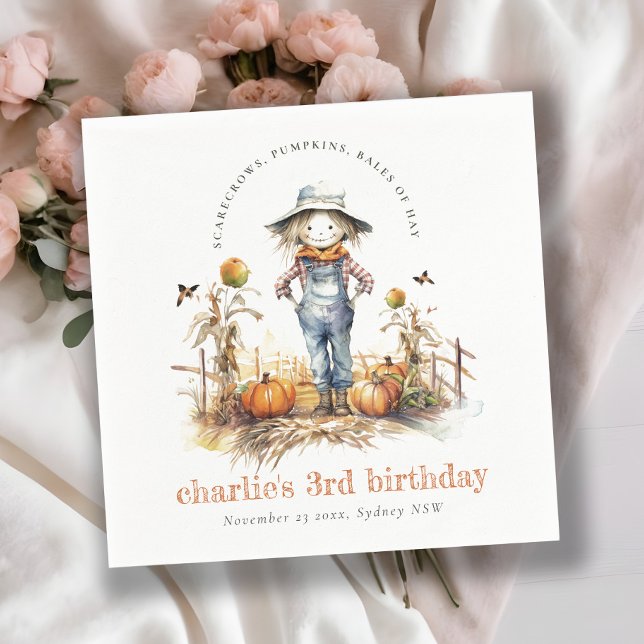 Chic Fall Pumpkin Scarecrow Harvest Kids Birthday Napkins (Creator Uploaded)
