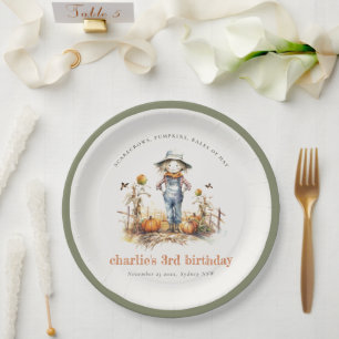 Chic Fall Pumpkin Scarecrow Harvest Kids Birthday Paper Plates
