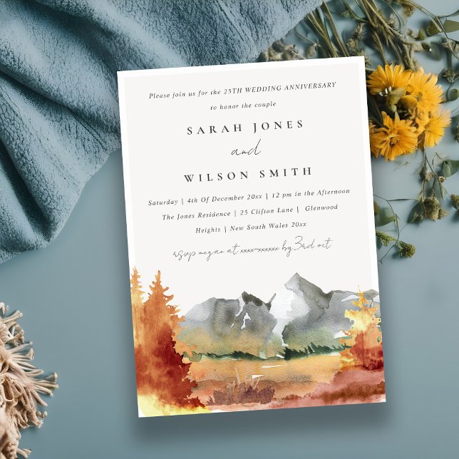 Chic Fall Rust Mountain Trees Any Year Anniversary Invitation (Creator Uploaded)
