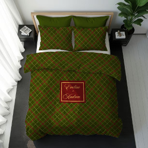 Chic Fall Tartan Duvet Custom Name Rustic Style Cover