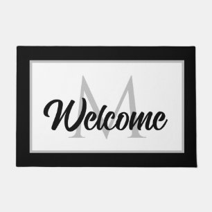 Chic Family Monogram Welcome Mat Black White Gray