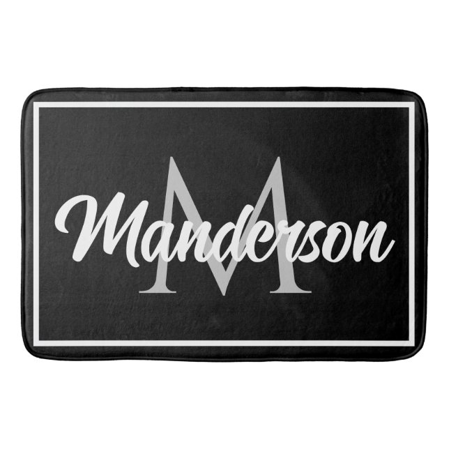 Chic Family Monogram Welcome Mat Black White Gray (Front)