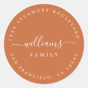 Chic Family Name Burnt Orange Return Address Classic Round Sticker