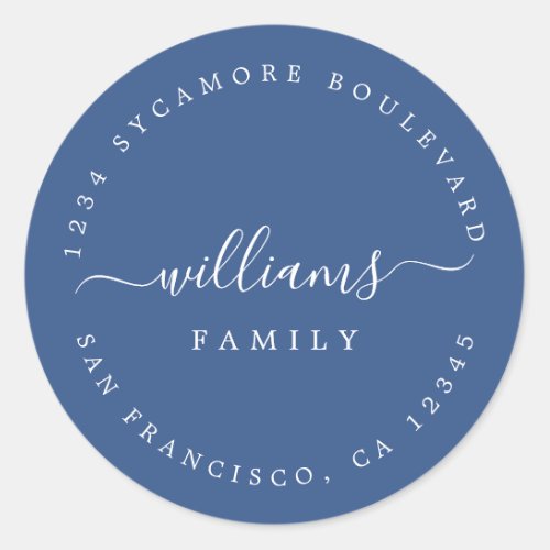 Chic Family Name Classic Blue Return Address Classic Round Sticker