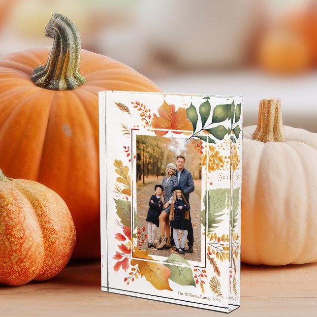 Chic Family Thanksgiving Fall Leaf Border Photo Block (Creator Uploaded)