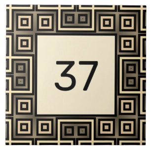 Chic Fancy Deco Ivory & Grey House Number Plaque Ceramic Tile