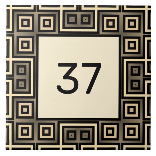   Chic Fancy Deco Ivory  Grey House Number Plaque Ceramic Tile