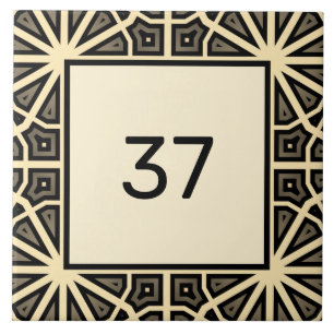 Chic Fancy Deco Ivory & Grey House Number Plaque Ceramic Tile