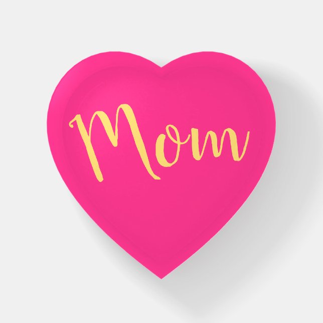 Chic Fancy "Mom" Script Pretty Pink Background Paperweight (Front)