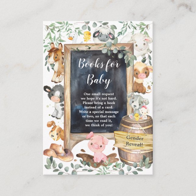 Chic Farm Animals Barnyard Greenery Books for Baby Enclosure Card (Front)