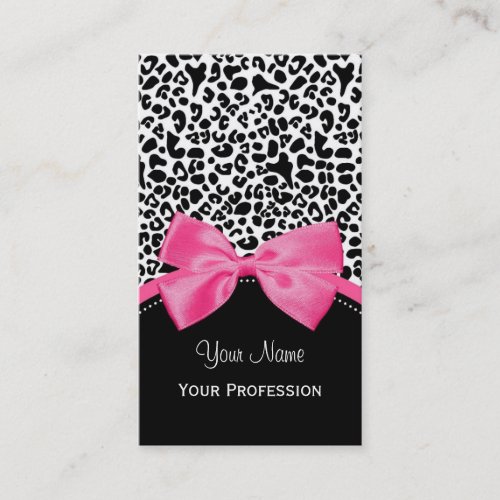 Chic Fashion Leopard Print With Hot Pink Ribbon Business Card Template