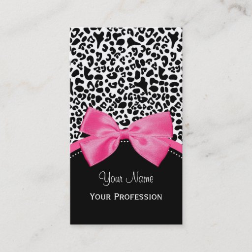 Customizable Chic Fashion Leopard Print With Hot Pink Ribbon Business Card Template