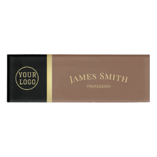 Chic Fashion Russet Brown Black Logo Name Tag