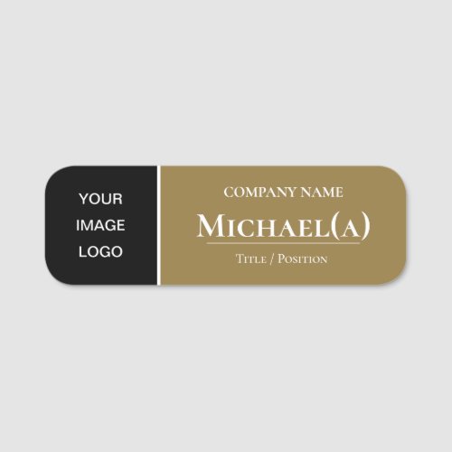 Chic Fashionable Golden Brow  Black Company LOGO Name Tag