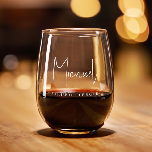 Chic Father Of The Bride Wedding Stemless Wine Glass (Creator Uploaded)