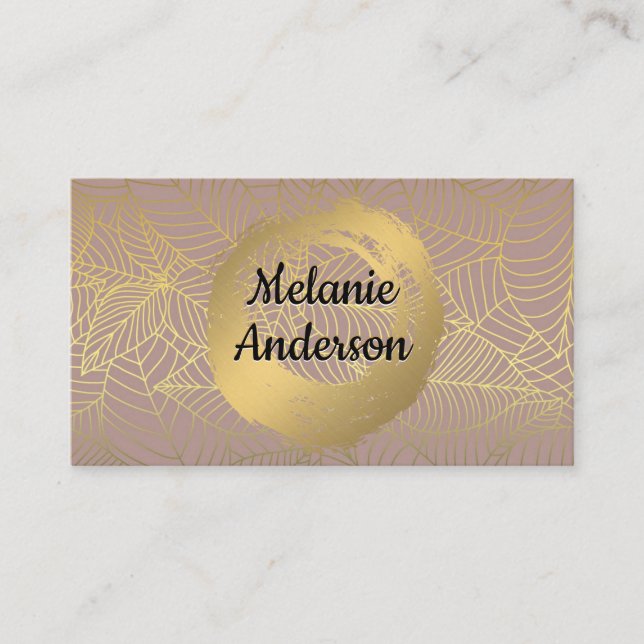 Chic Faux Brushed | Gold Foil Leaf Pattern Business Card (Front)