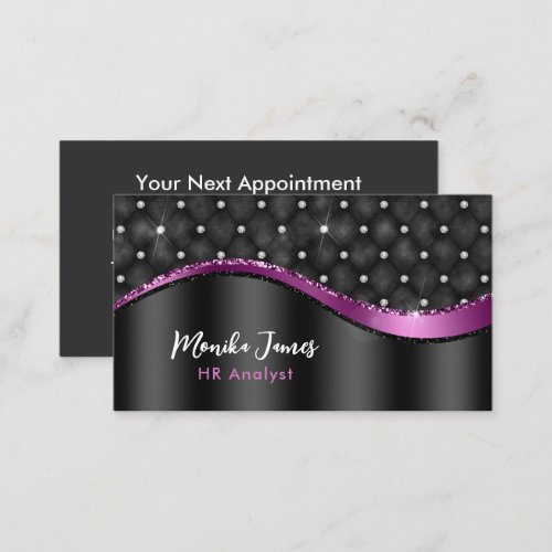 Chic Faux Brushed Metal Black Purple Monogram Appointment Card