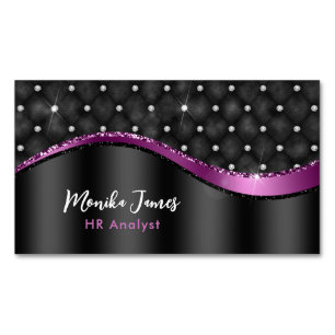 Chic Faux Brushed Metal Black Purple Monogram Business Card Magnet