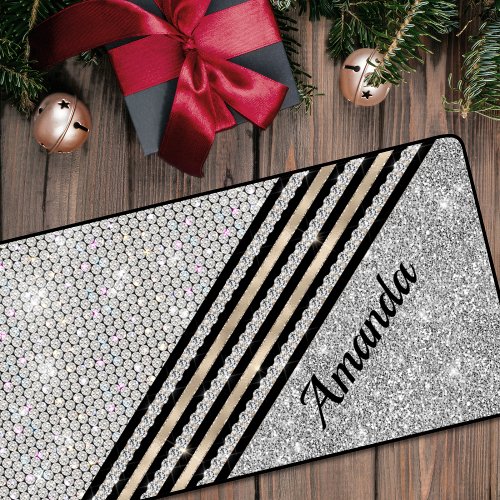 Chic faux Crystal and Silver glitter girly Desk Mat