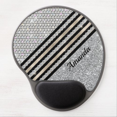 Chic faux Crystal and Silver glitter Personalised Gel Mouse Pad