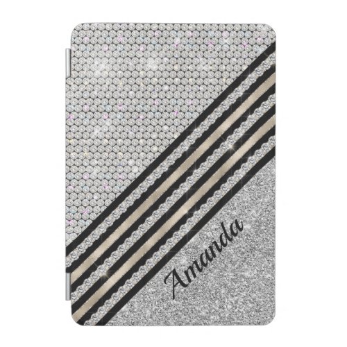 Chic faux Crystal and Silver glitter Personalised  iPad Mini Cover