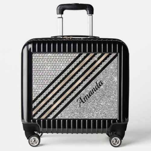 Chic faux Crystal and Silver glitter Personalised Luggage