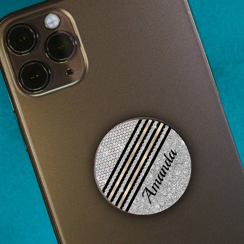 Chic faux Crystal and Silver glitter Personalised PopSocket