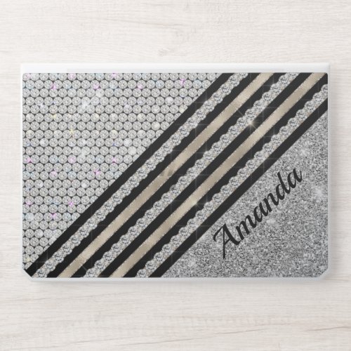 Chic faux Crystal and Silver glitter Personalized HP Laptop Skin